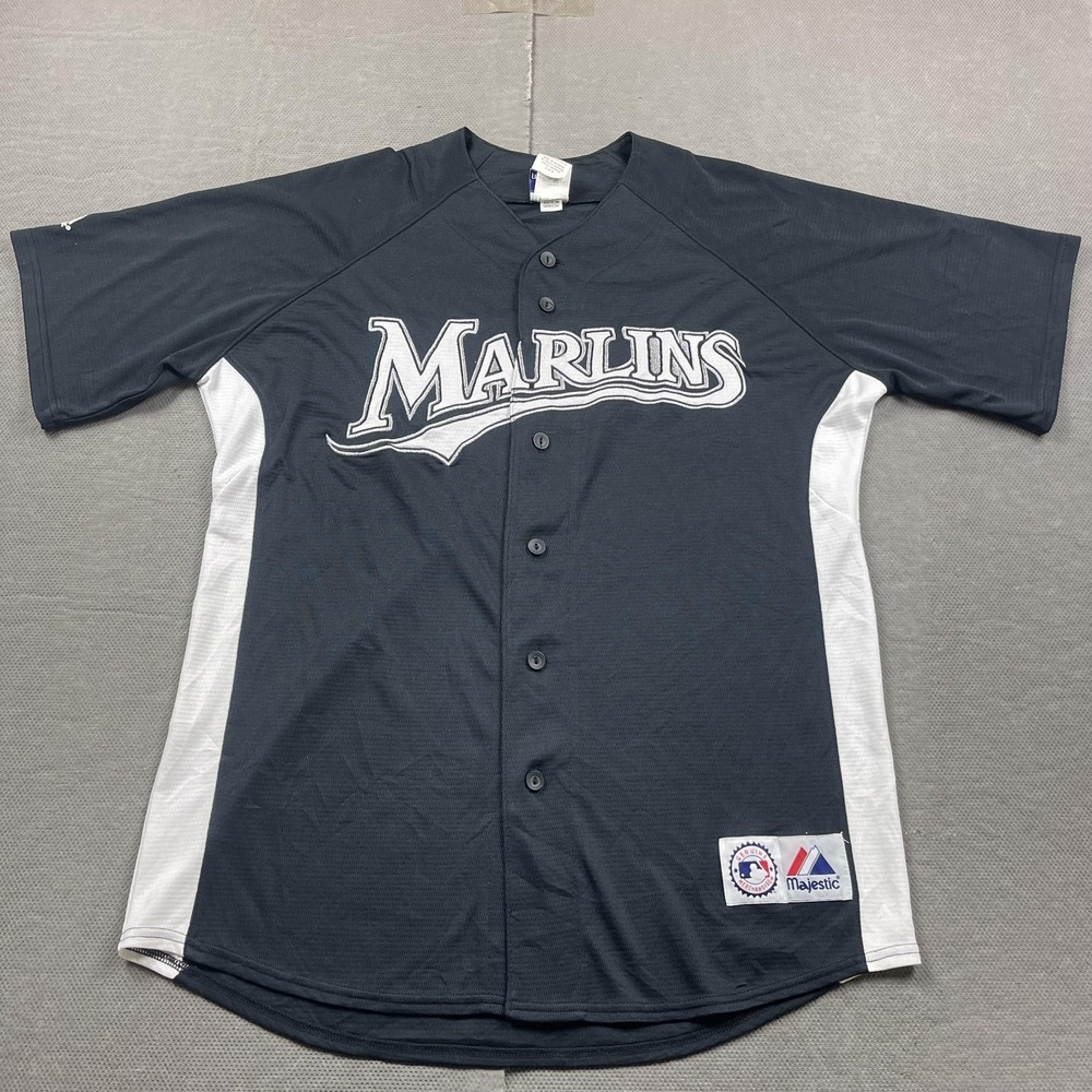 Florida Marlins Jersey Mens Large Black MLB Baseball Majestic Button Front